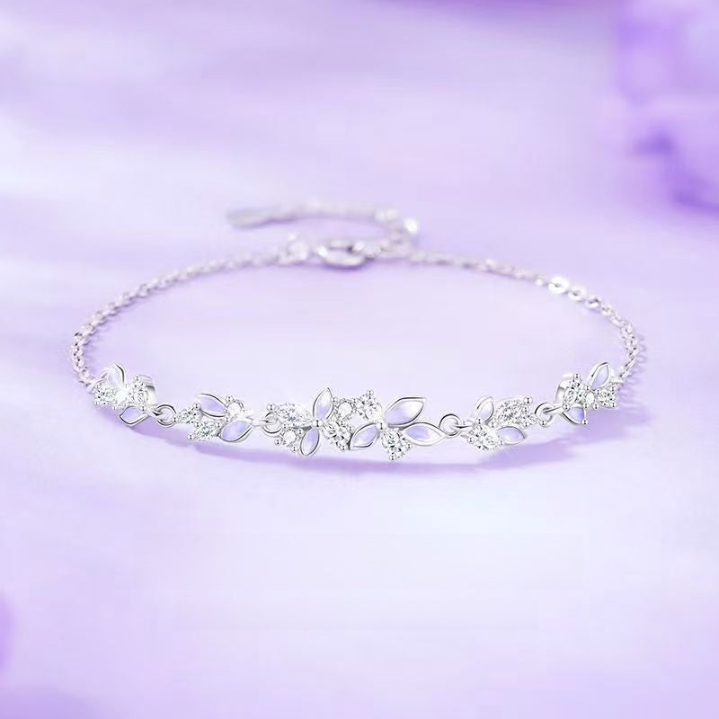 Moshang Wisteria S925 sterling silver wisteria flower bracelet for women, niche light luxury luminous enamel hand accessory, high-end gift to girlfriend
